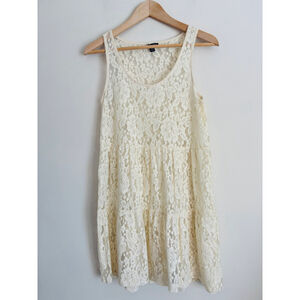 American Eagle Womens M Cream Lace Tiered Sleeveless Tunic Dress Boho Y2K Indie